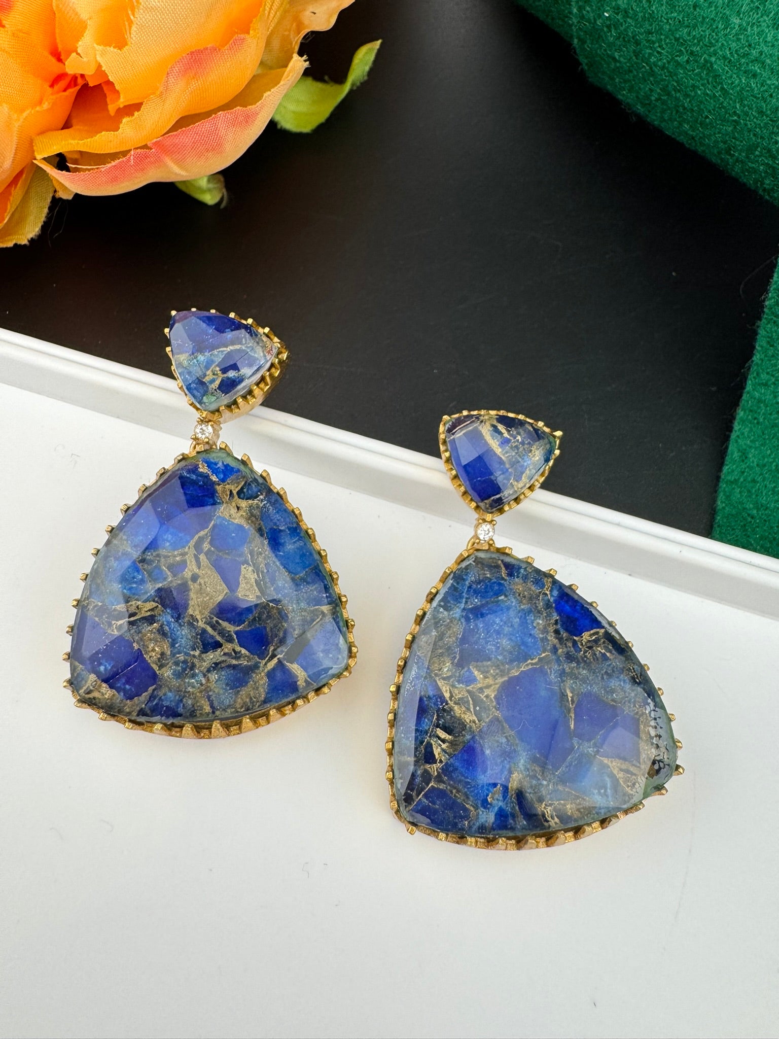 High Quality Premium Moissanite Doublet Marble stone and CZ is designer inspired Drop earrings/Unique earrings/statement Drop/Indian Jewelry