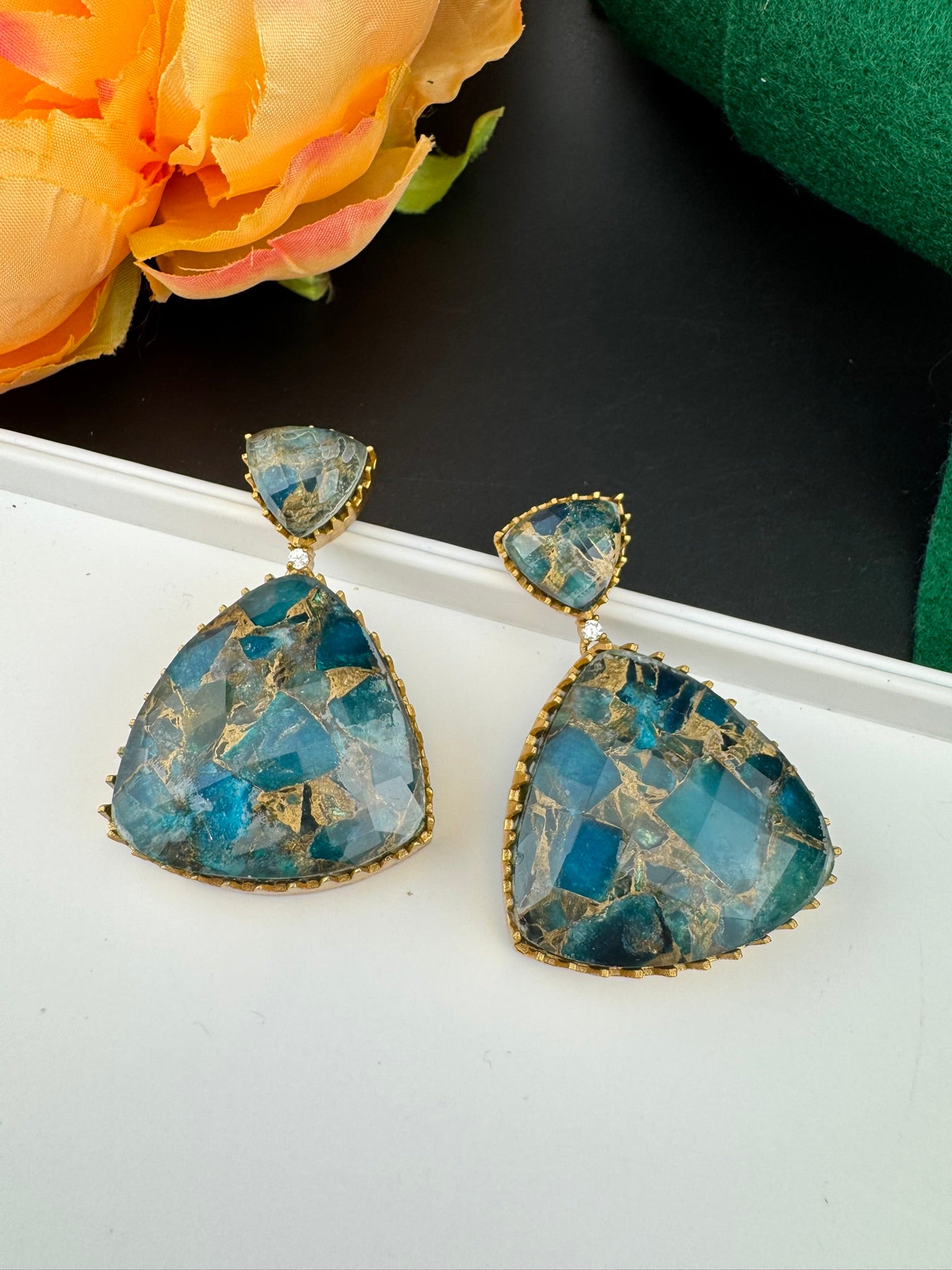 High Quality Premium Moissanite Doublet Marble stone and CZ is designer inspired Drop earrings/Unique earrings/statement Drop/Indian Jewelry