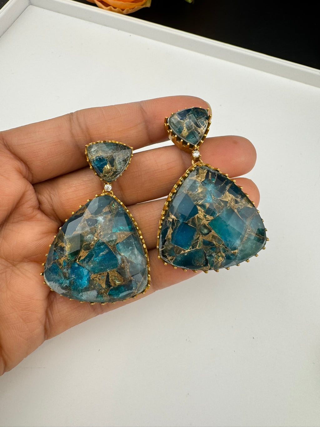 High Quality Premium Moissanite Doublet Marble stone and CZ is designer inspired Drop earrings/Unique earrings/statement Drop/Indian Jewelry