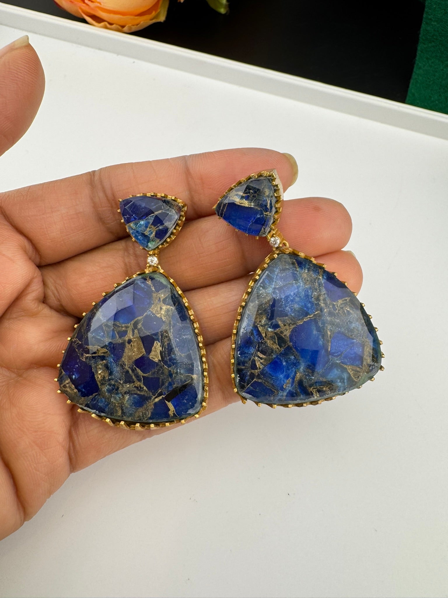 High Quality Premium Moissanite Doublet Marble stone and CZ is designer inspired Drop earrings/Unique earrings/statement Drop/Indian Jewelry