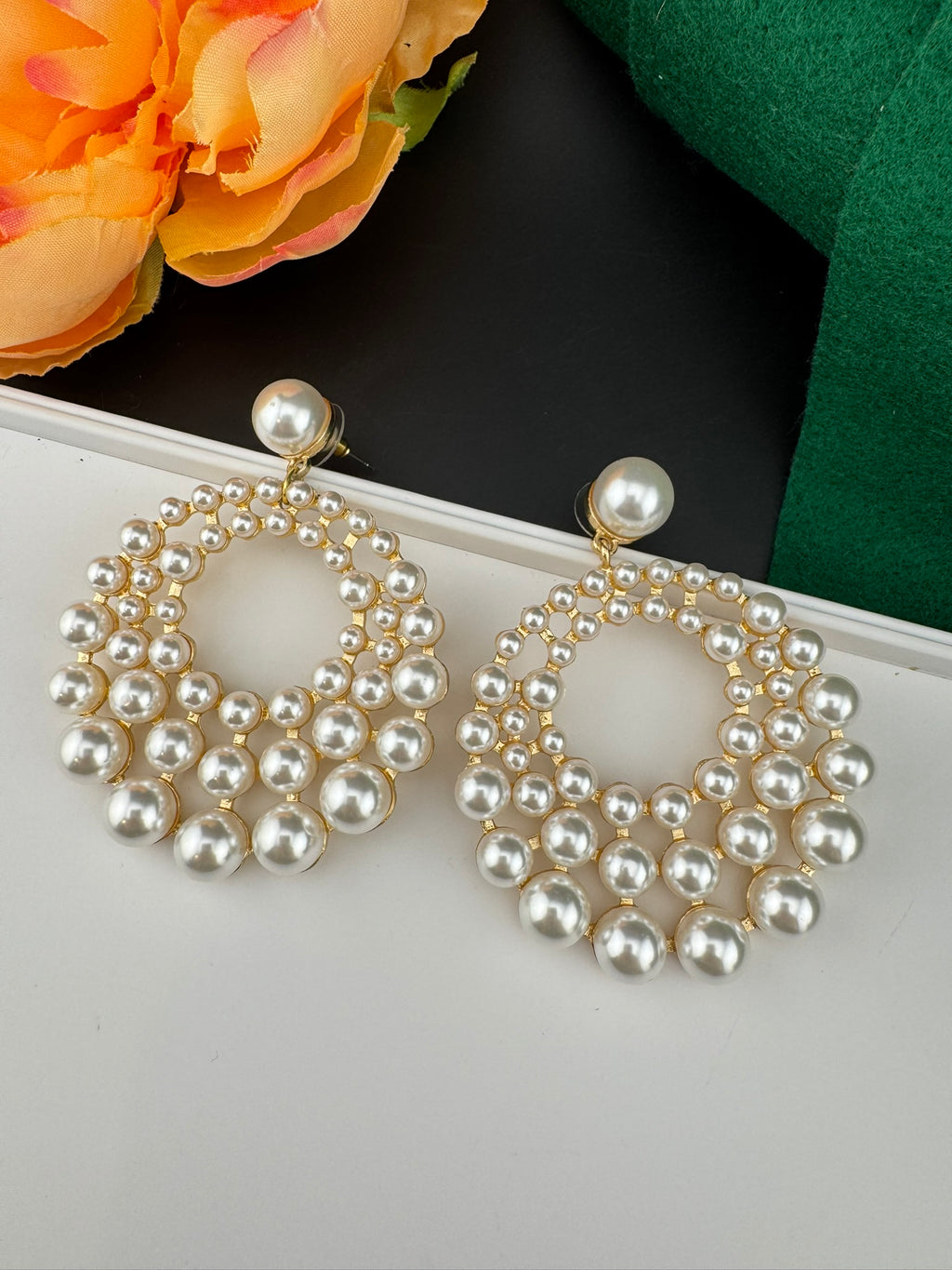 Premium Matt Gold and Pearls in unique circle big chandbali design/Statement earrings/Oversized Dangle Earring/everyday jewelry/party hoop