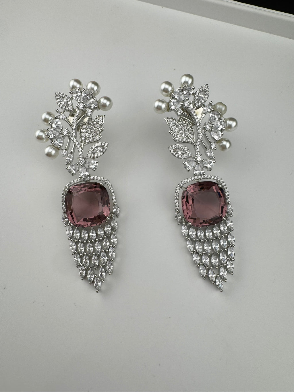 Premium Nano Setting Cubic Zirconia with Pearls is designer Inspired Statement Drop Dangle Long earring