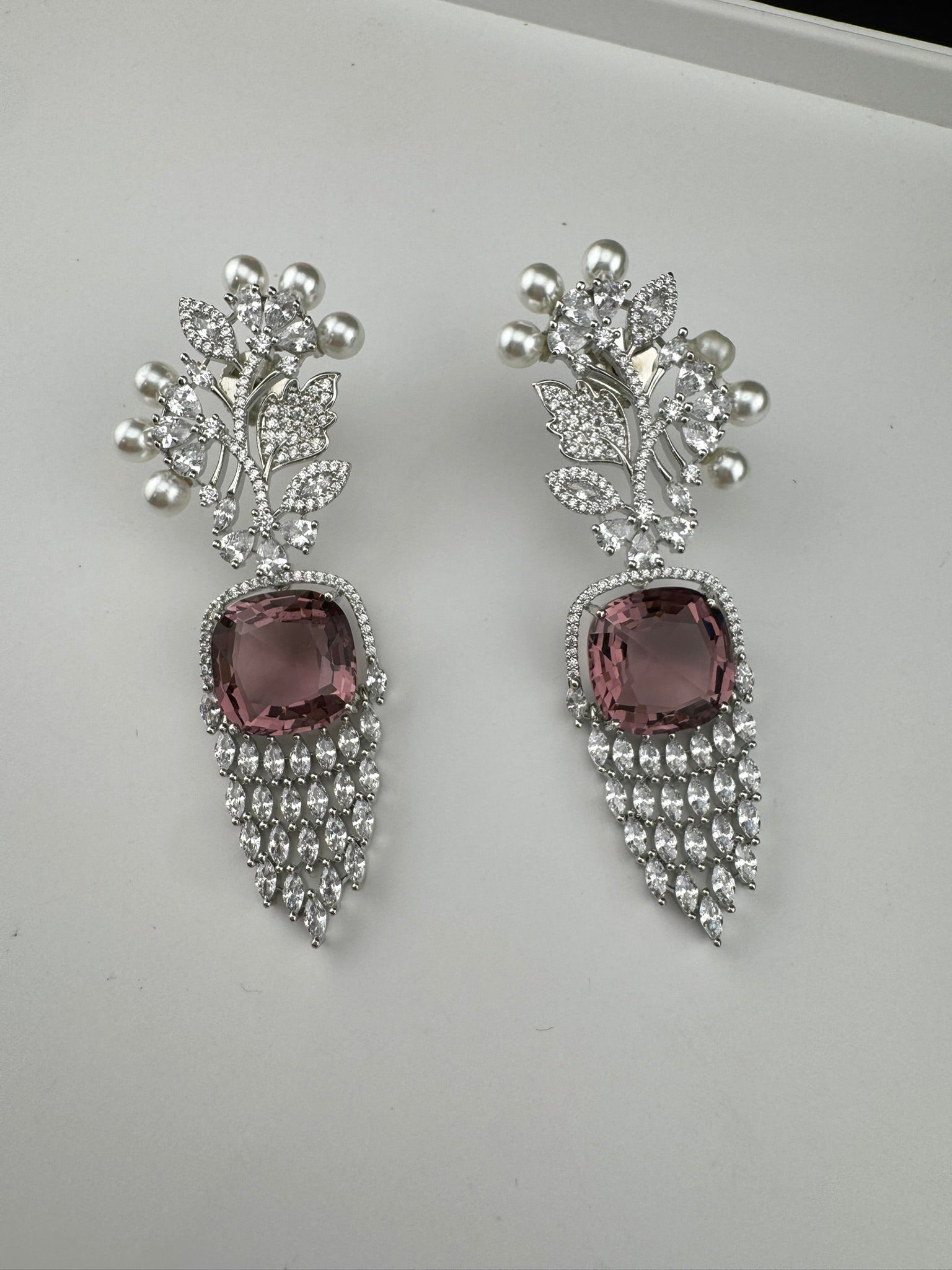 Premium Nano Setting Cubic Zirconia with Pearls is designer Inspired Statement Drop Dangle Long earring