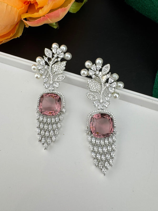 Premium Nano Setting Cubic Zirconia with Pearls is designer Inspired Statement Drop Dangle Long earring