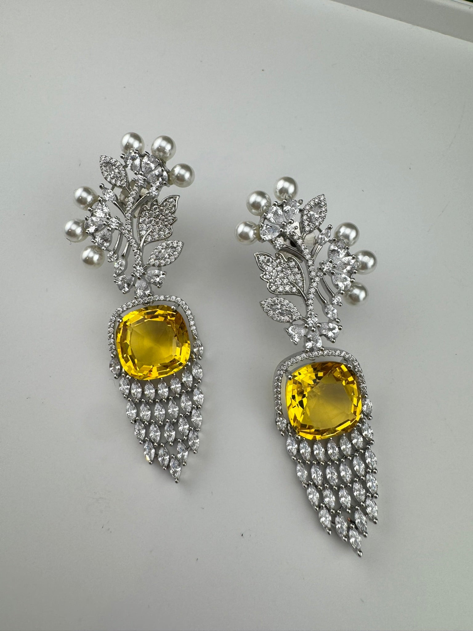 Premium Nano Setting Cubic Zirconia with Pearls is designer Inspired Statement Drop Dangle Long earring