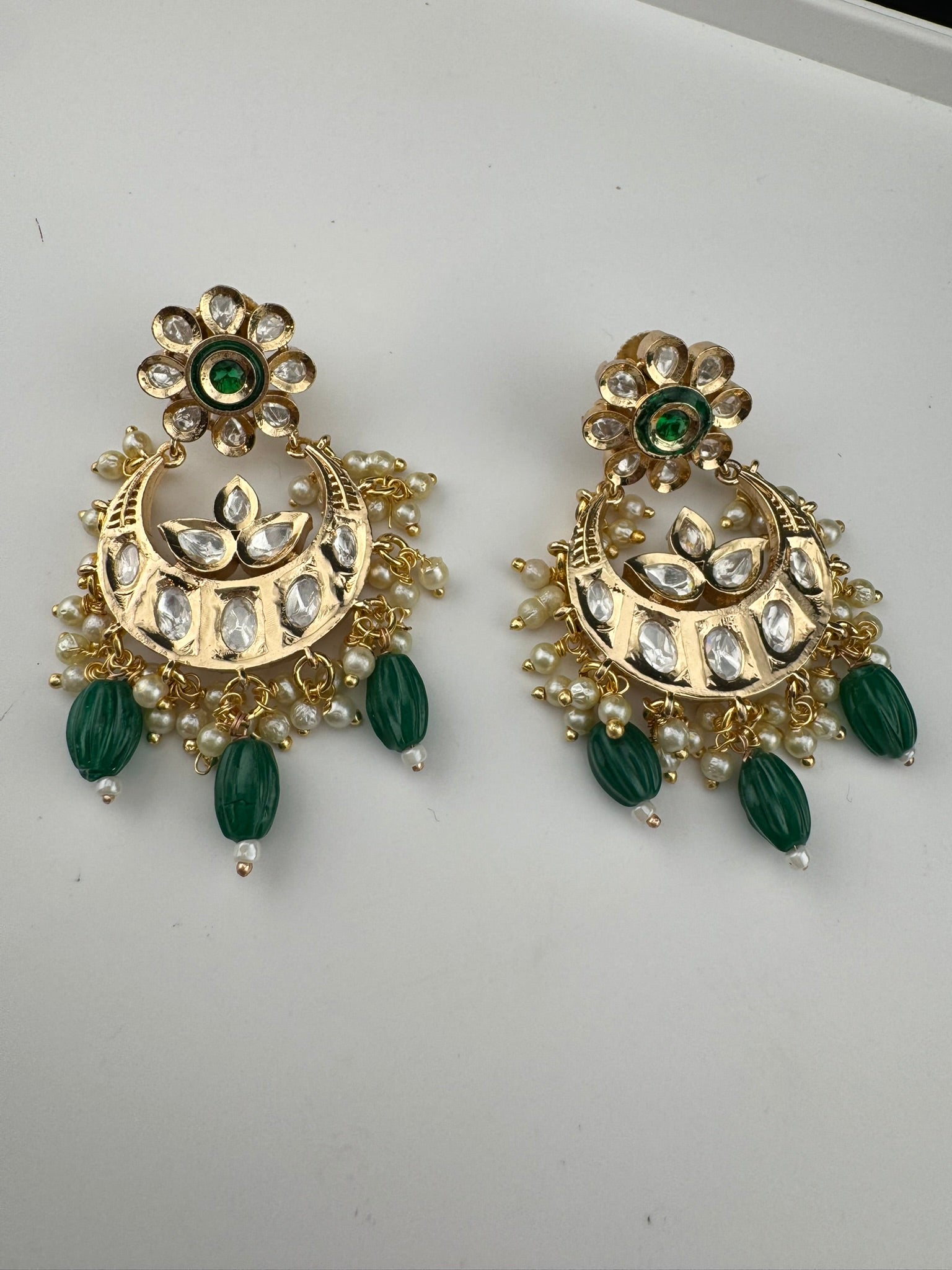 High Quality Premium Moissanite Kundan with natural stones, Pearls Tyaani inspired designer earrings/Chandelier earring/Chand Bali Earrings