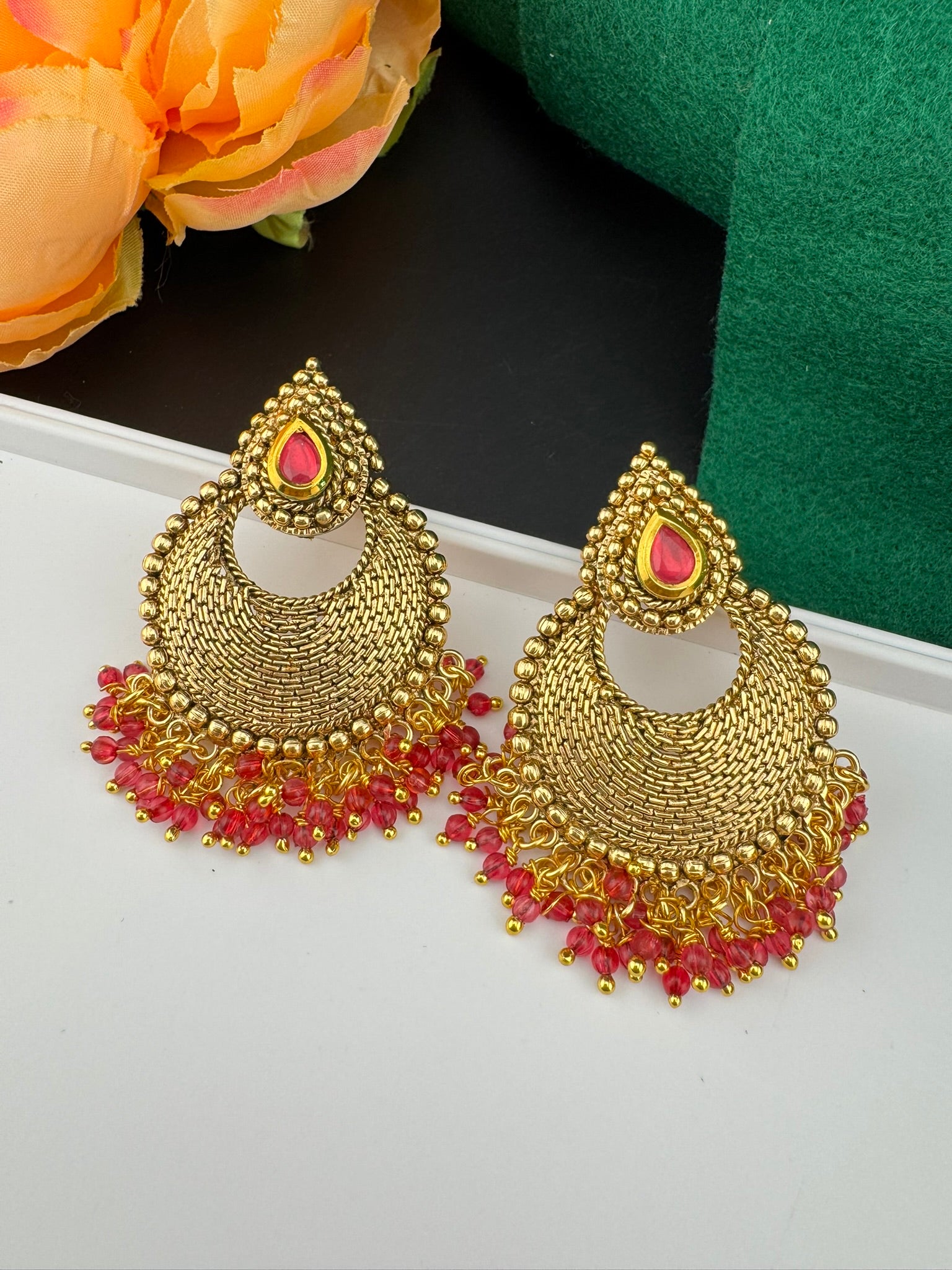 High Quality Chandbali with stones and pearls designer earrings/Chandelier earring/Chand Bali Earrings/Bridal jewelry/Gold polish Earrings