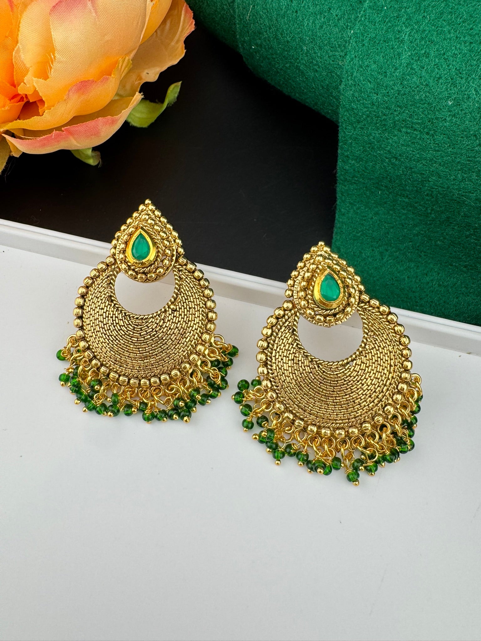 High Quality Chandbali with stones and pearls designer earrings/Chandelier earring/Chand Bali Earrings/Bridal jewelry/Gold polish Earrings