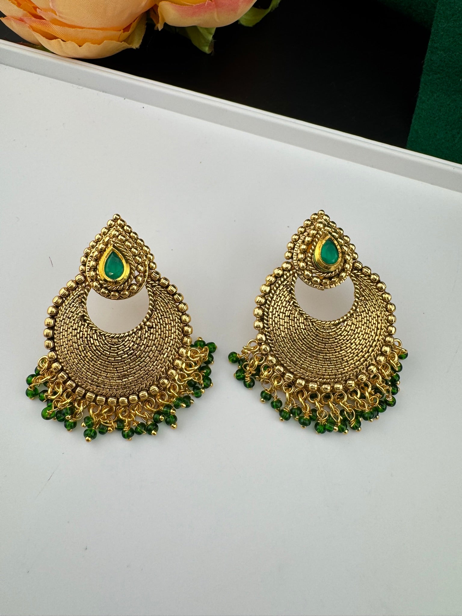 High Quality Chandbali with stones and pearls designer earrings/Chandelier earring/Chand Bali Earrings/Bridal jewelry/Gold polish Earrings