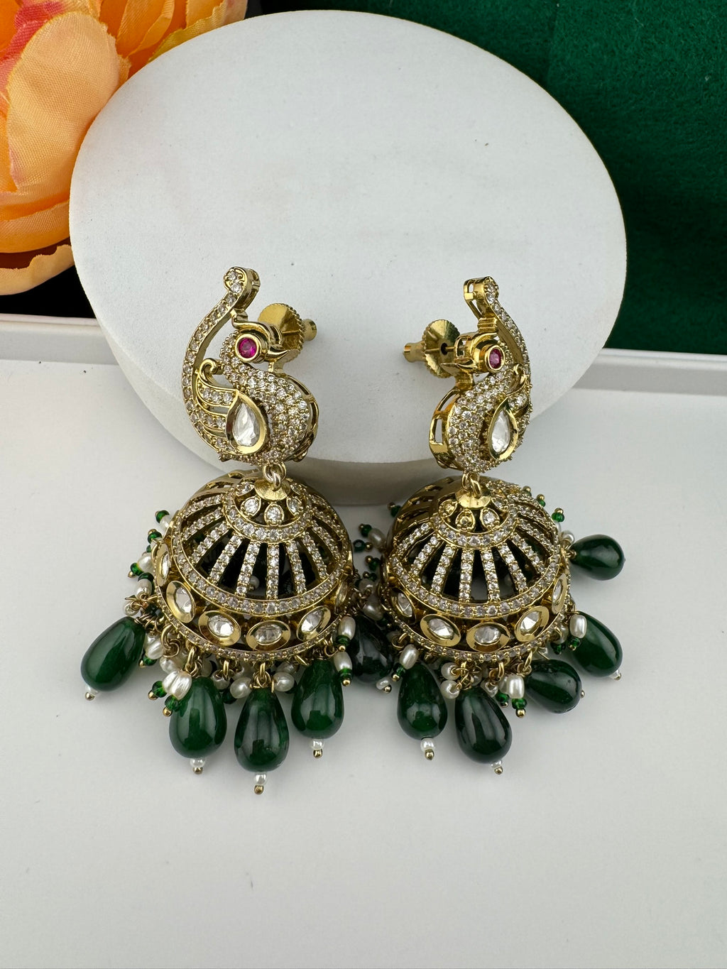 Premium Quality Kundan, Doublet stones and pearls in Matt Gold is Amrapali inspired designer Long Jhumka earrings/Indian earring/Bridal