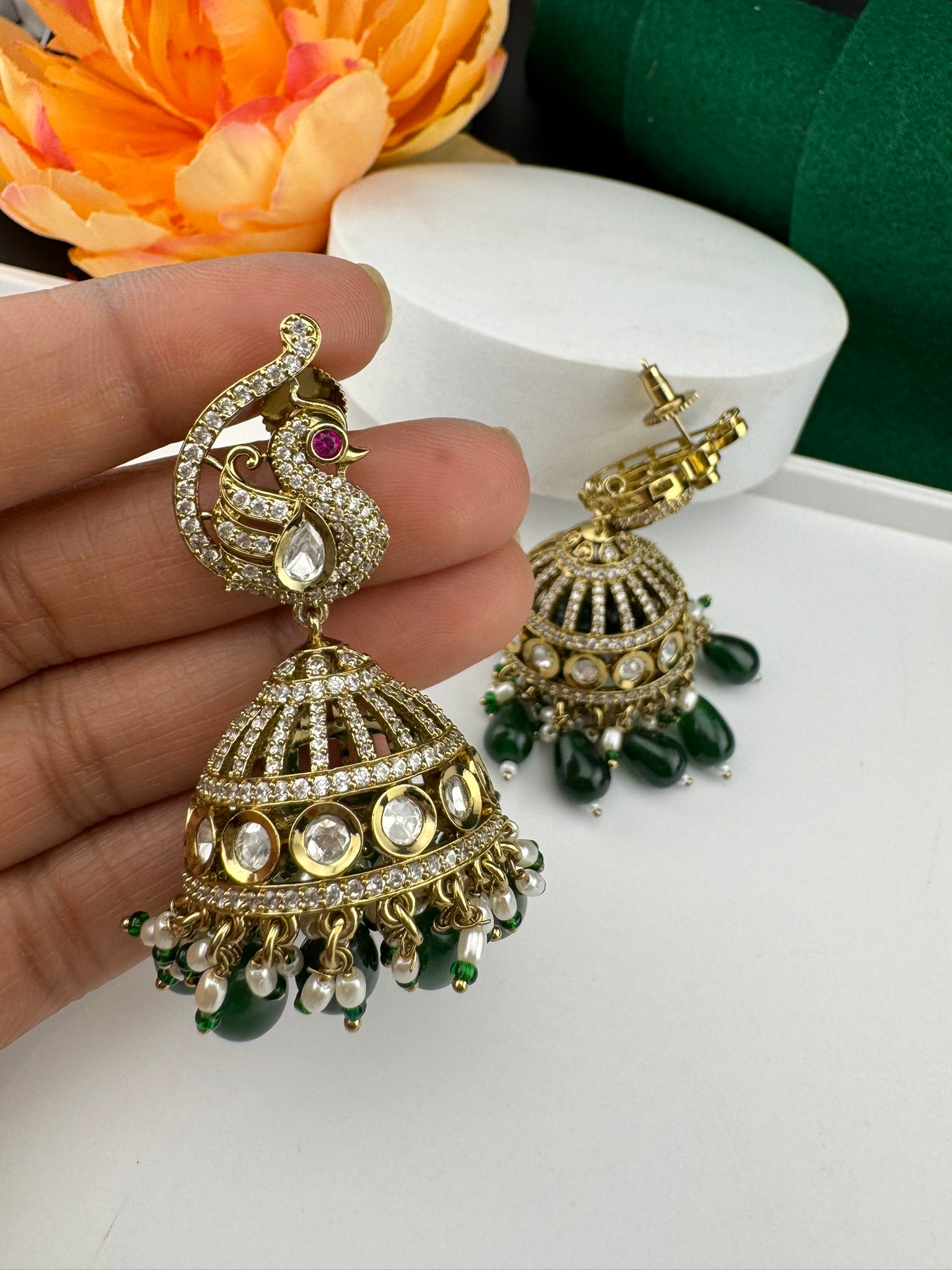 Premium Quality Kundan, Doublet stones and pearls in Matt Gold is Amrapali inspired designer Long Jhumka earrings/Indian earring/Bridal