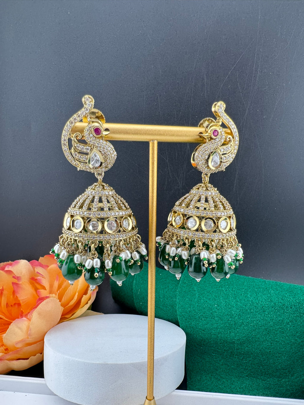 Premium Quality Kundan, Doublet stones and pearls in Matt Gold is Amrapali inspired designer Long Jhumka earrings/Indian earring/Bridal