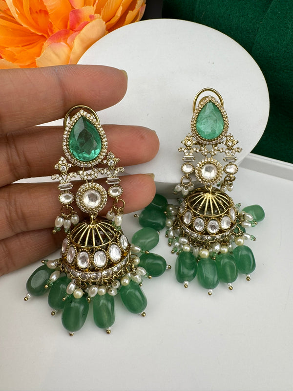 Premium Quality Kundan, Doublet stones and pearls in Matt Gold is Amrapali inspired designer Long Jhumka earrings/Indian earring/Bridal