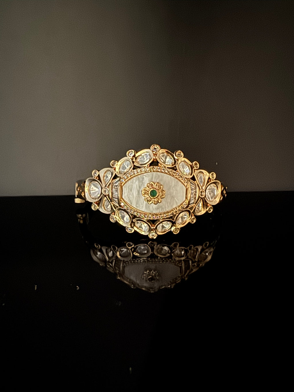 Premium Quality Moissanite Kundan, Mother Of Pearls is Designer inspired Bracelet/Adjustable broad Bracelet/Indian jewelry/Golden Bracelet