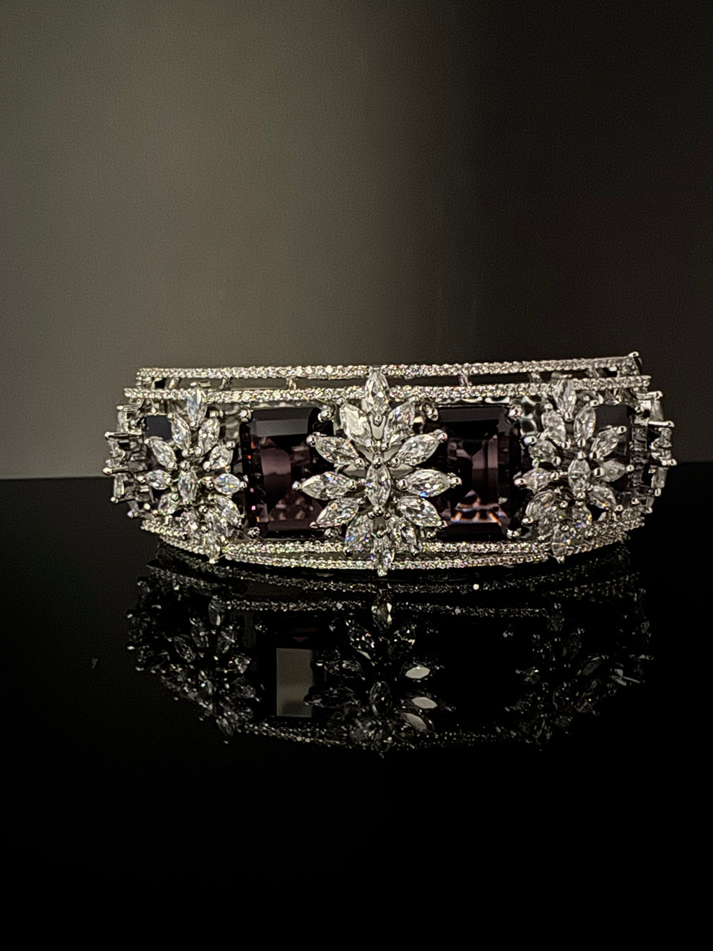 Premium Silver color Openable Designer bracelet with crystal stones, Cubic Zirconia in unique Designer setting/single bangle/Bracelet Bangle