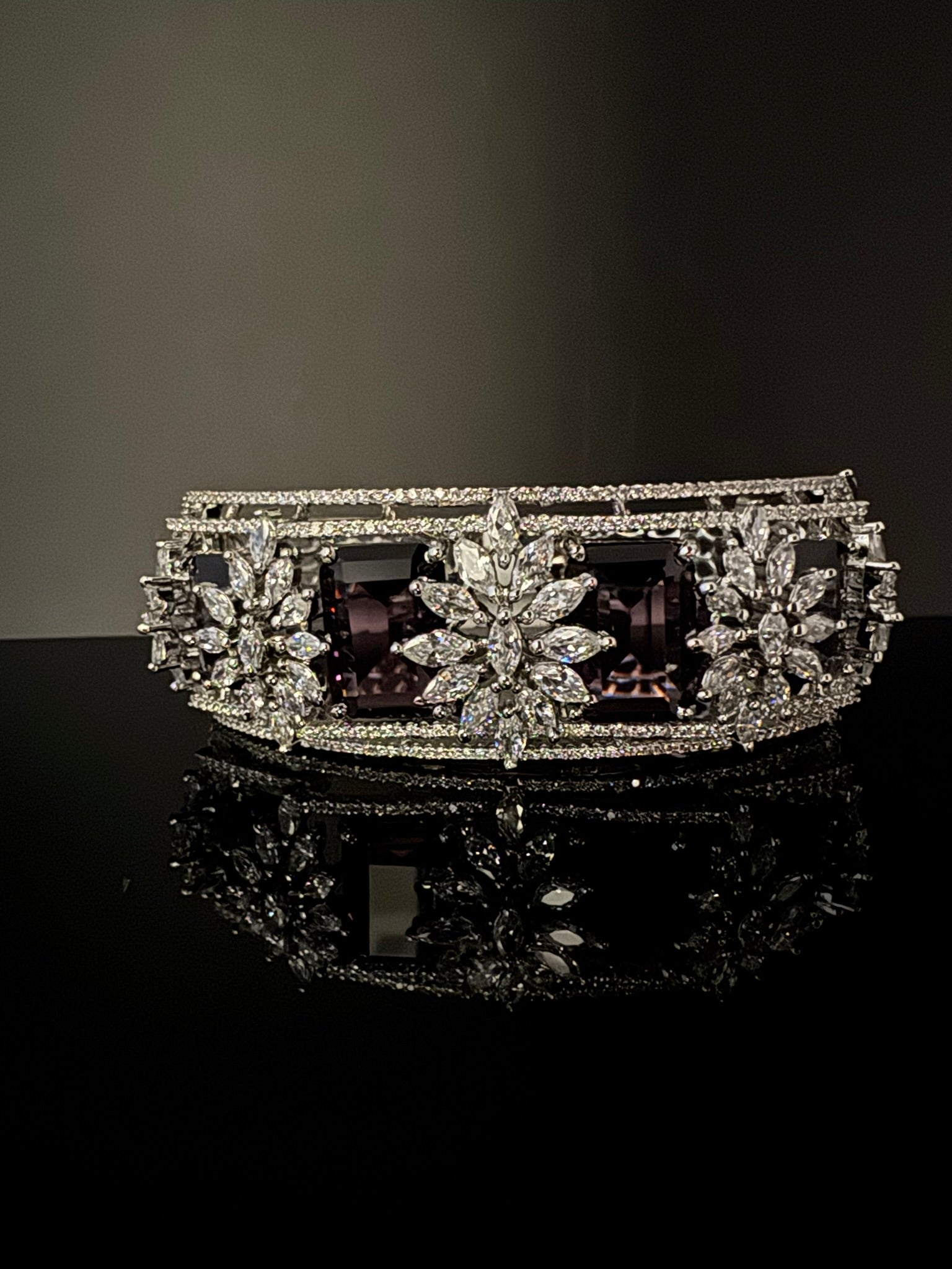 Premium Silver color Openable Designer bracelet with crystal stones, Cubic Zirconia in unique Designer setting/single bangle/Bracelet Bangle