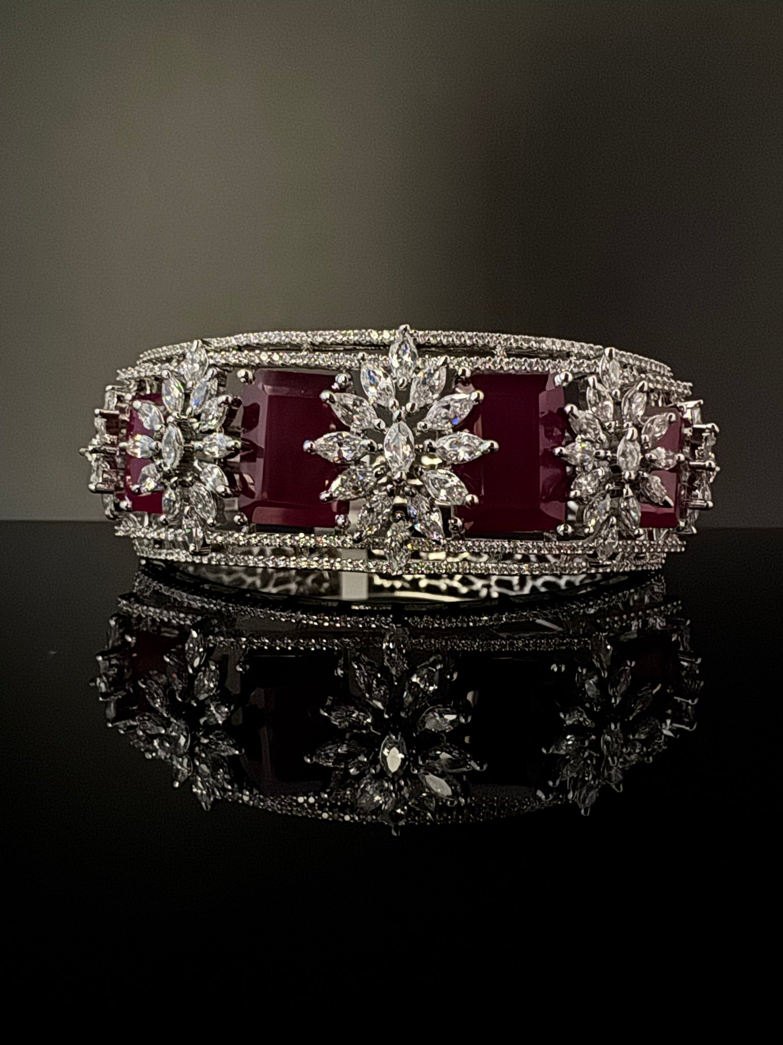 Premium Silver color Openable Designer bracelet with crystal stones, Cubic Zirconia in unique Designer setting/single bangle/Bracelet Bangle