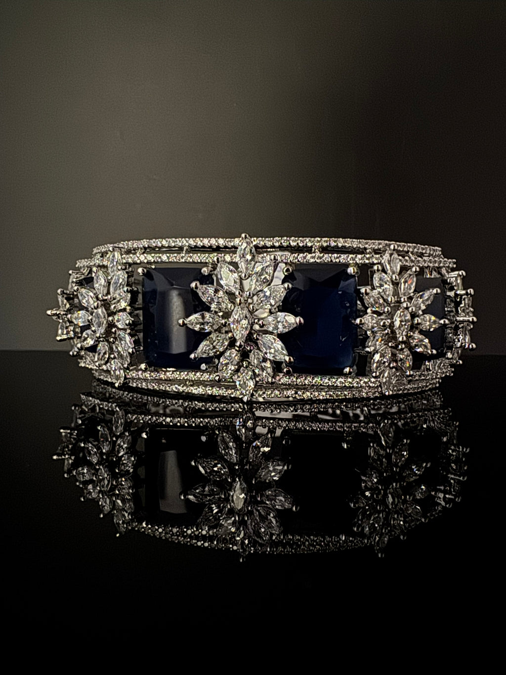 Premium Silver color Openable Designer bracelet with crystal stones, Cubic Zirconia in unique Designer setting/single bangle/Bracelet Bangle