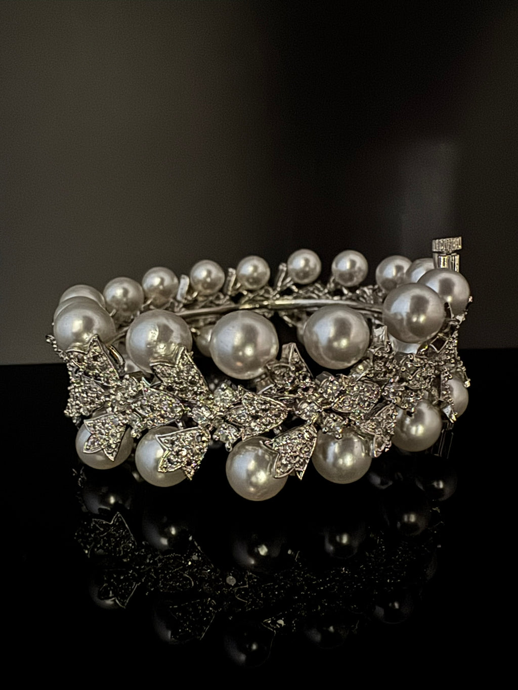 Premium Silver Color Bracelet with Pearls, Cubic Zirconia Openable is Designer inspired Bracelet bangles/Indian Kada/Wedding jewelry/Bangle
