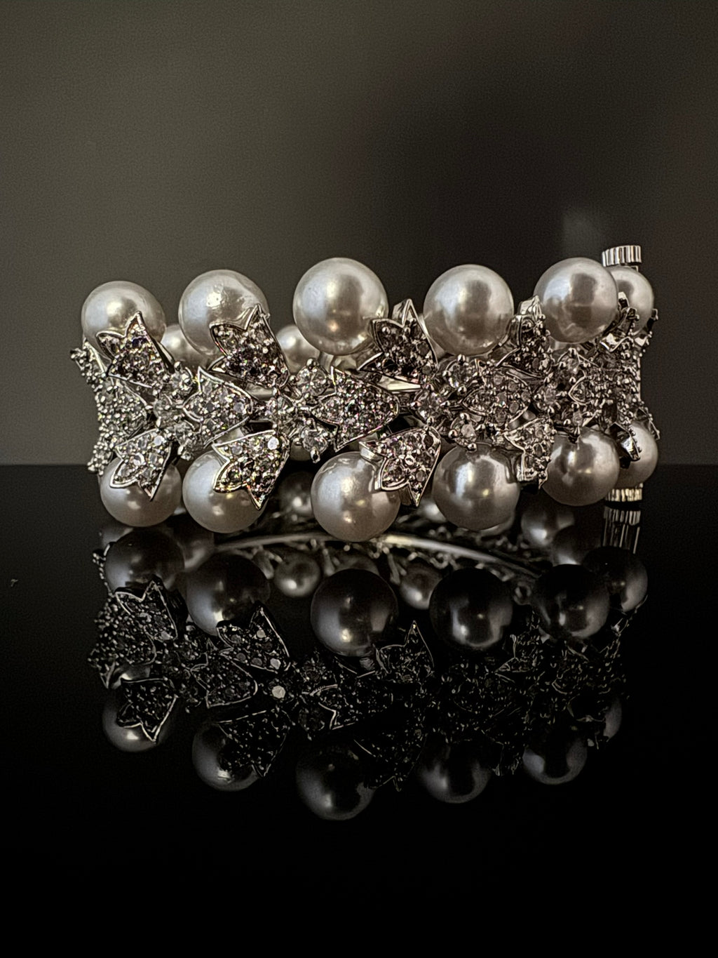 Premium Silver Color Bracelet with Pearls, Cubic Zirconia Openable is Designer inspired Bracelet bangles/Indian Kada/Wedding jewelry/Bangle