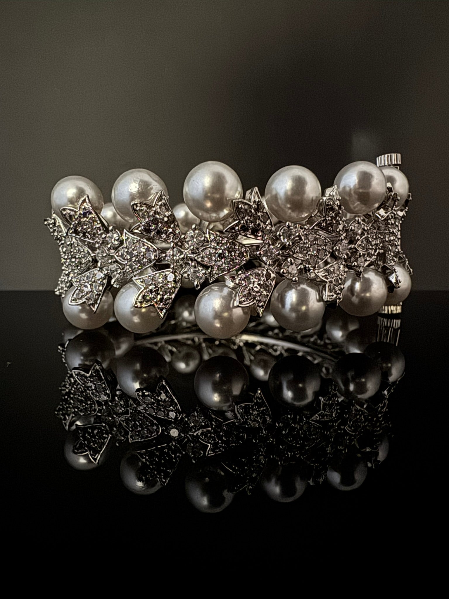 Premium Silver Color Bracelet with Pearls, Cubic Zirconia Openable is Designer inspired Bracelet bangles/Indian Kada/Wedding jewelry/Bangle