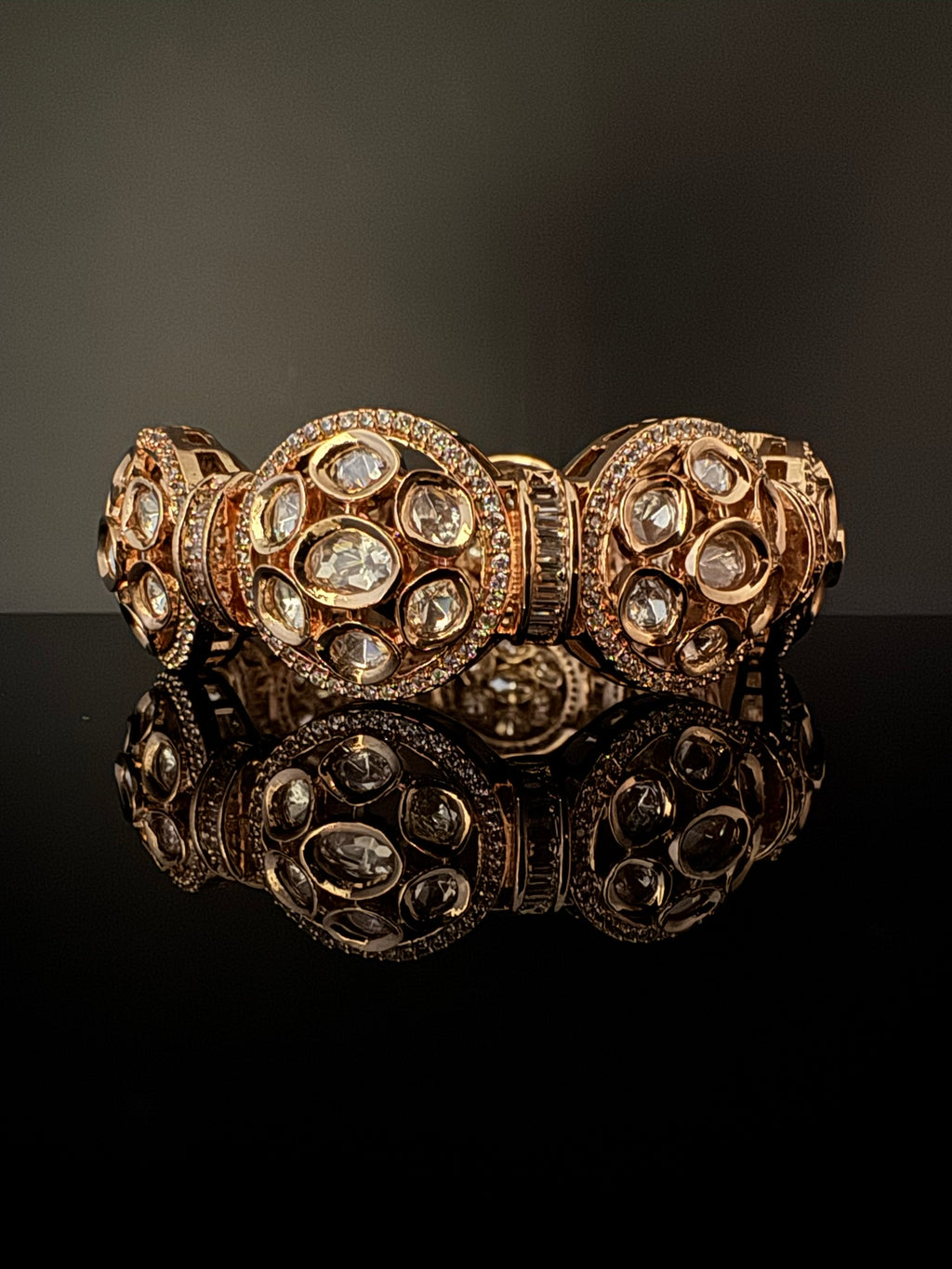 Premium Quality Moissanite Kundan Tyaani inspired Designer Openable Bracelet/Adjustable broad Bracelet Bangle/Indian jewelry/Golden Bracelet