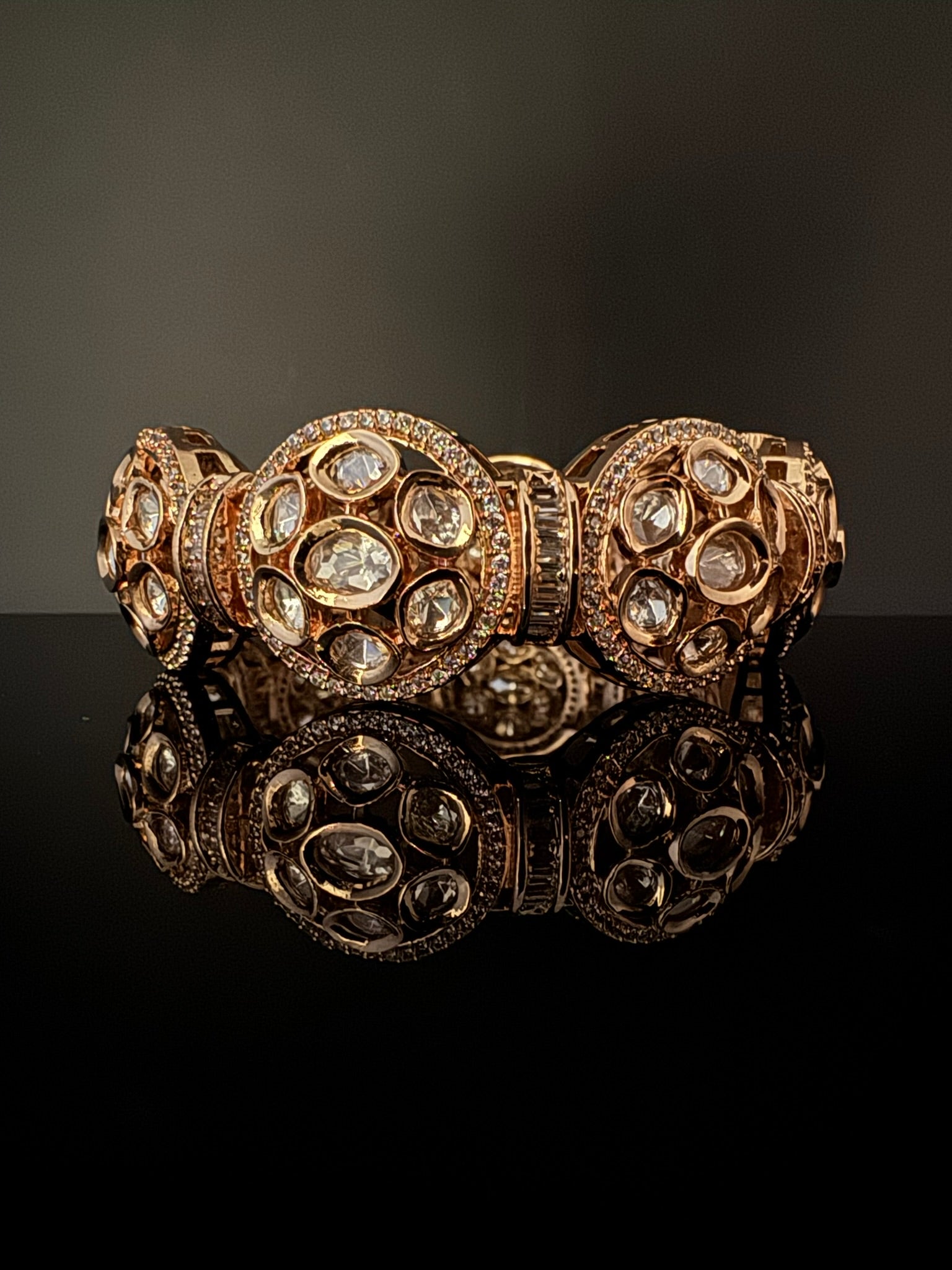 Premium Quality Moissanite Kundan Tyaani inspired Designer Openable Bracelet/Adjustable broad Bracelet Bangle/Indian jewelry/Golden Bracelet