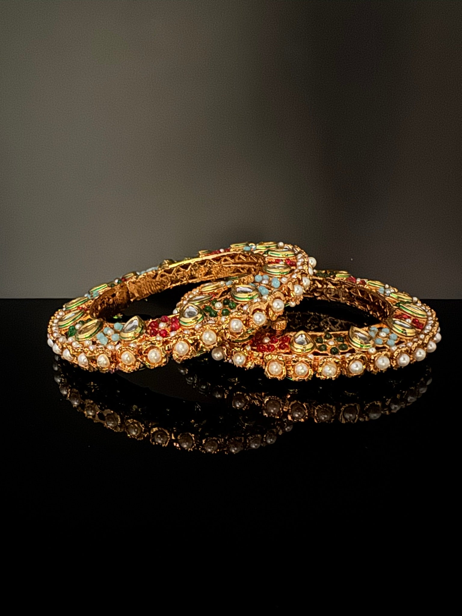 Openable Jadau Pacheli kada with pearls, kundan is Amrapali inspired Designer bangles set/Indian Kada/Temple jewelry/Rajwadi Bangle/Size 2.4" & 2.8"