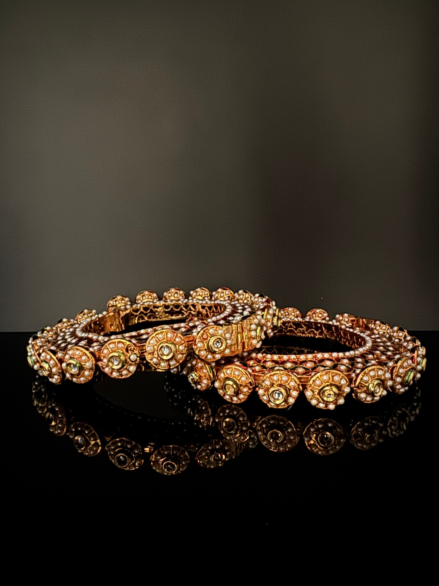 Openable Jadau Pacheli kada with pearls, kundan is Amrapali inspired bangles set/Indian Kada/Temple jewelry/Rajwadi Bangle/Size 2.4" & 2.8"