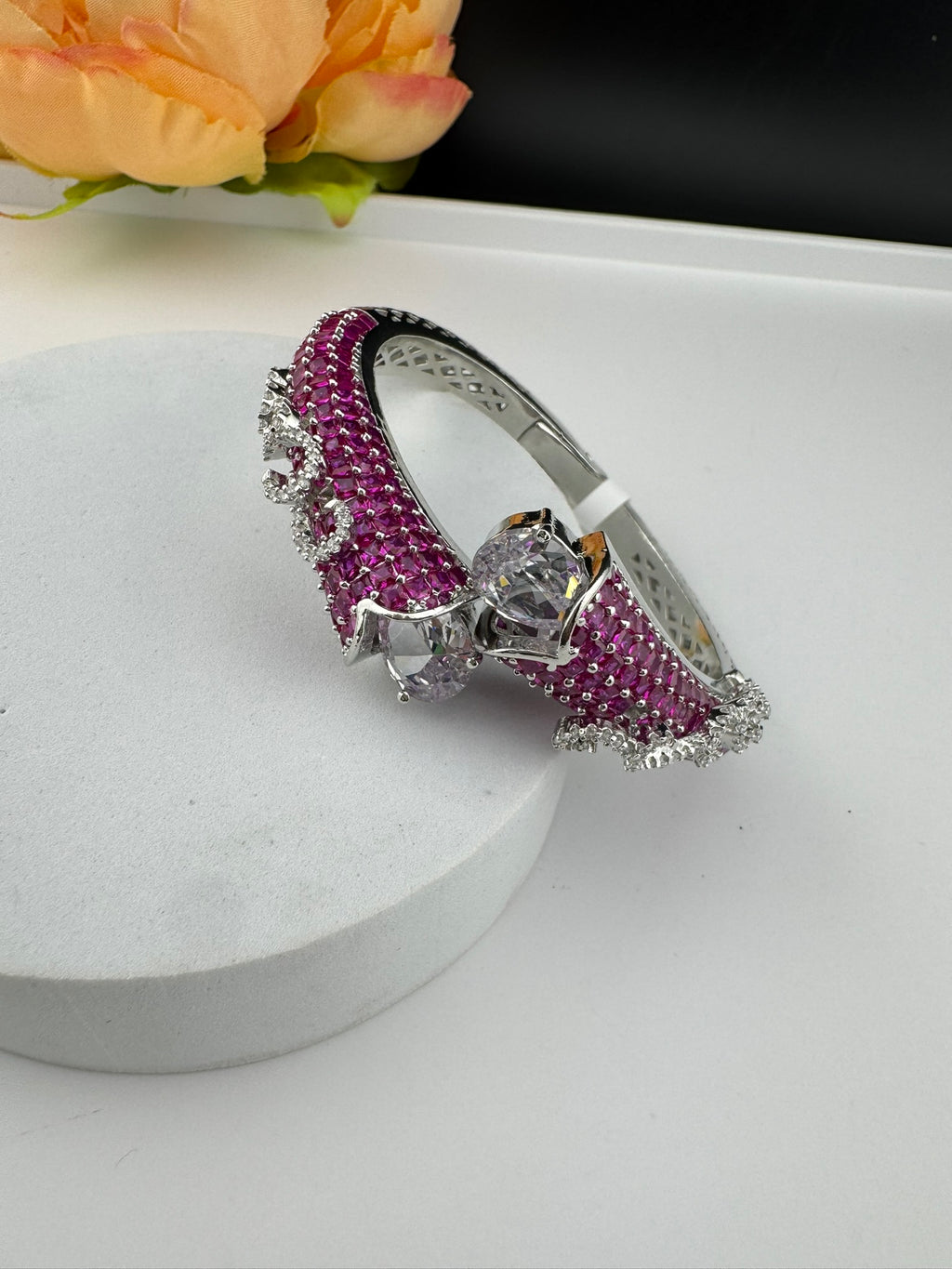 Premium Quality Cubic Zirconia in Nano setting Designer inspired Openable Bracelet/Adjustable Bracelet/Indian jewelry/Silver CZ Bracelet