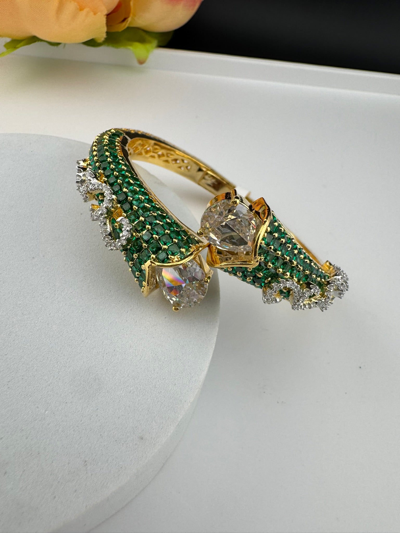 Premium Quality Cubic Zirconia in Nano setting Designer inspired Openable Bracelet/Adjustable Bracelet/Indian jewelry/Silver CZ Bracelet