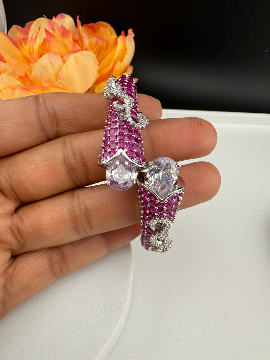 Premium Quality Cubic Zirconia in Nano setting Designer inspired Openable Bracelet/Adjustable Bracelet/Indian jewelry/Silver CZ Bracelet