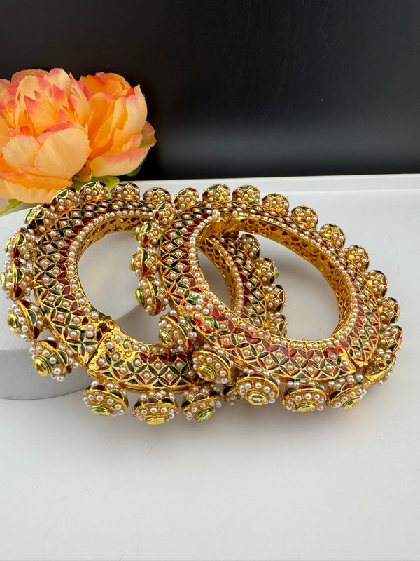 Openable Jadau Pacheli kada with pearls, kundan is Amrapali inspired bangles set/Indian Kada/Temple jewelry/Rajwadi Bangle/Size 2.4" & 2.8"