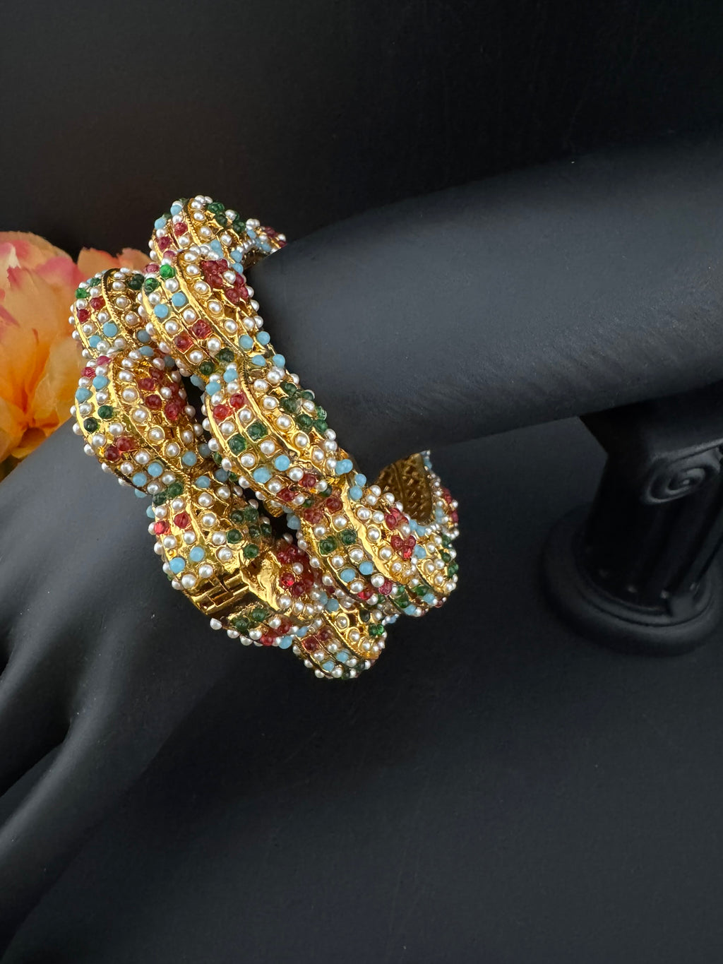 Openable Jadau Pacheli kada with pearls, kundan is Amrapali inspired Designer bangles set/Indian Kada/Temple jewelry/Rajwadi Bangle/Size 2.4" & 2.8"