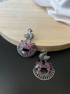 Pink Oxidized German Silver peacock Chandbali Earrings with stones