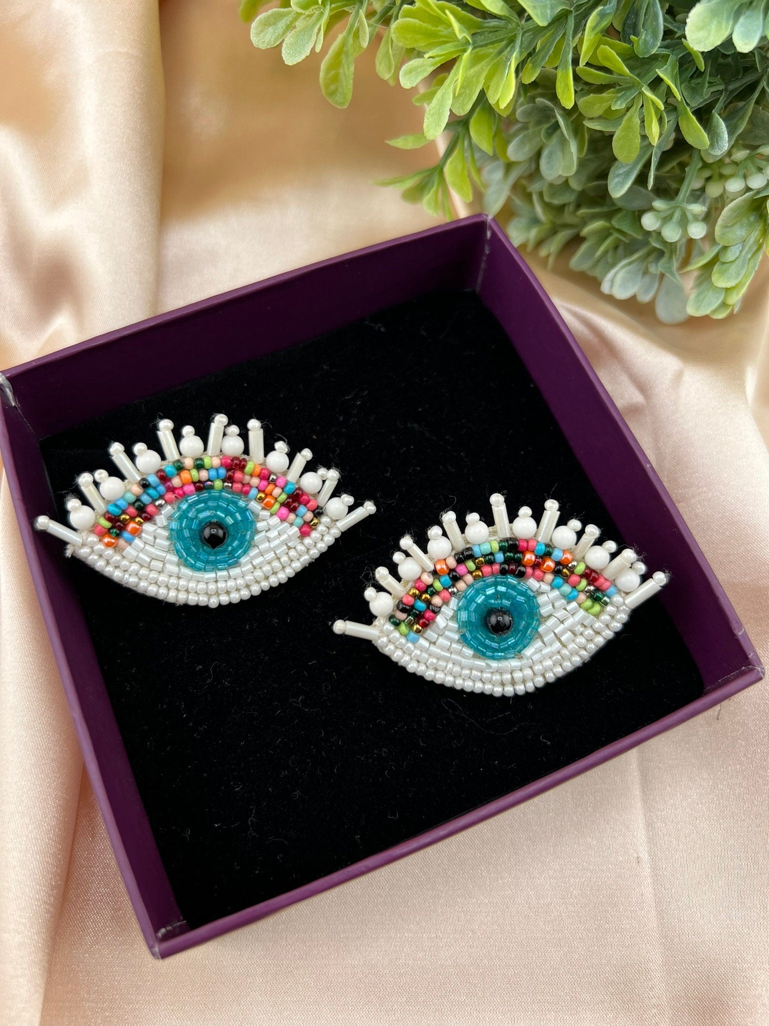Evil Eye Beaded earrings studs, Quirky Handmade Earrings