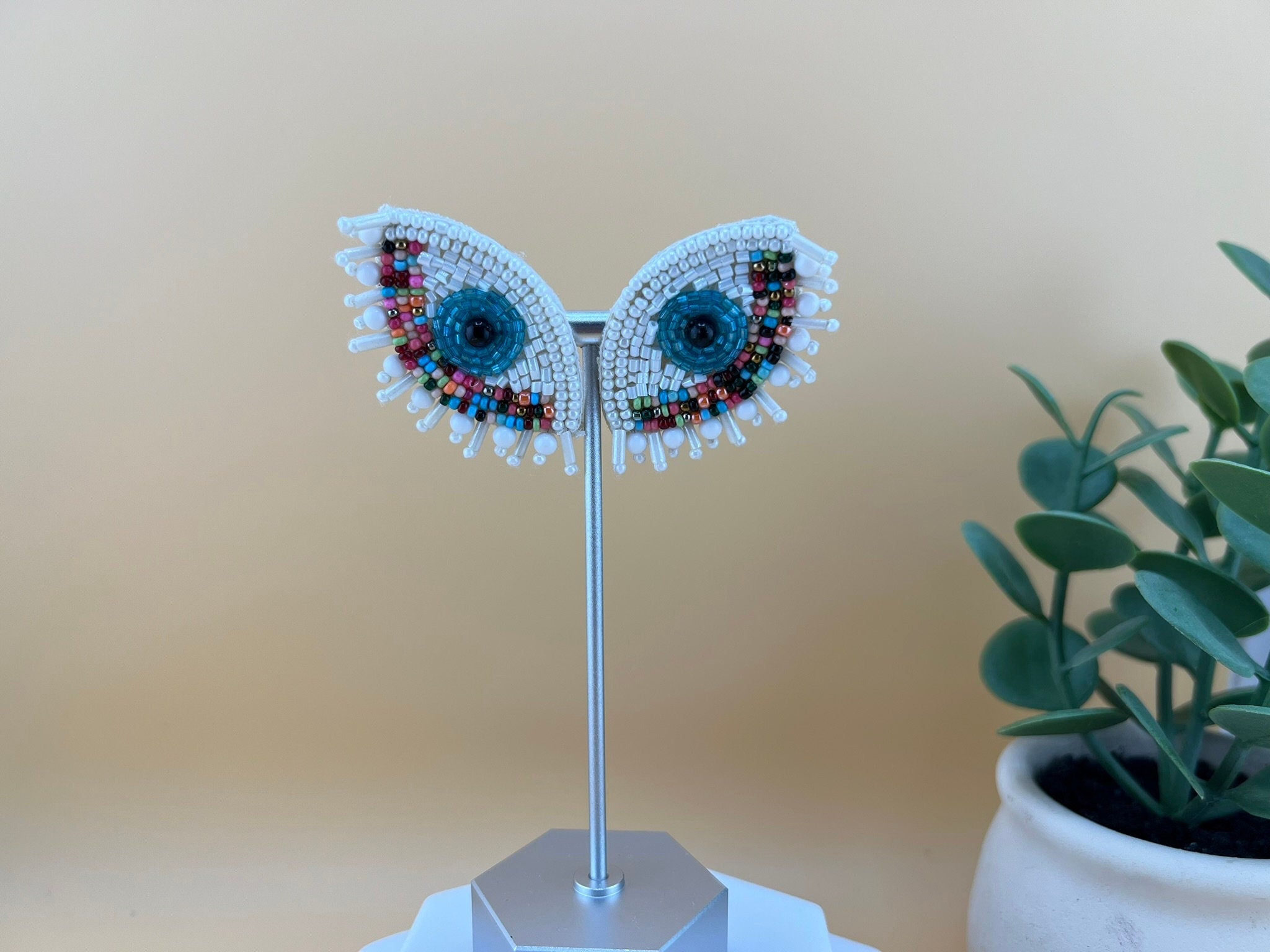 Evil Eye Beaded earrings studs, Quirky Handmade Earrings