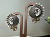 White Enamel oxidized silver earring stud with stone and pearls