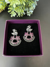 Pink Oxidized German Silver peacock Chandbali Earrings with stones