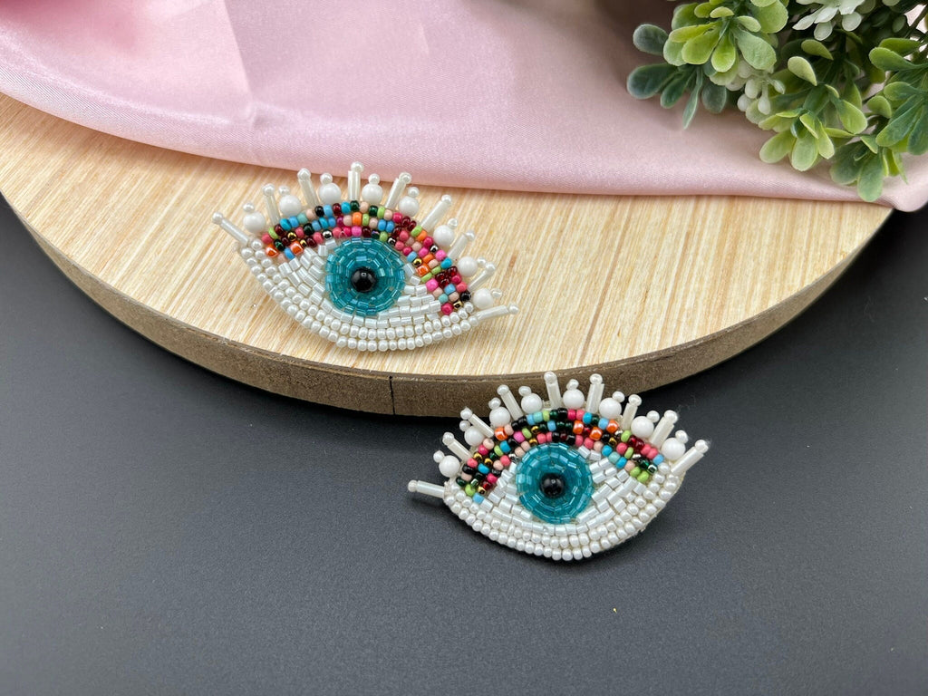 Evil Eye Beaded earrings studs, Quirky Handmade Earrings