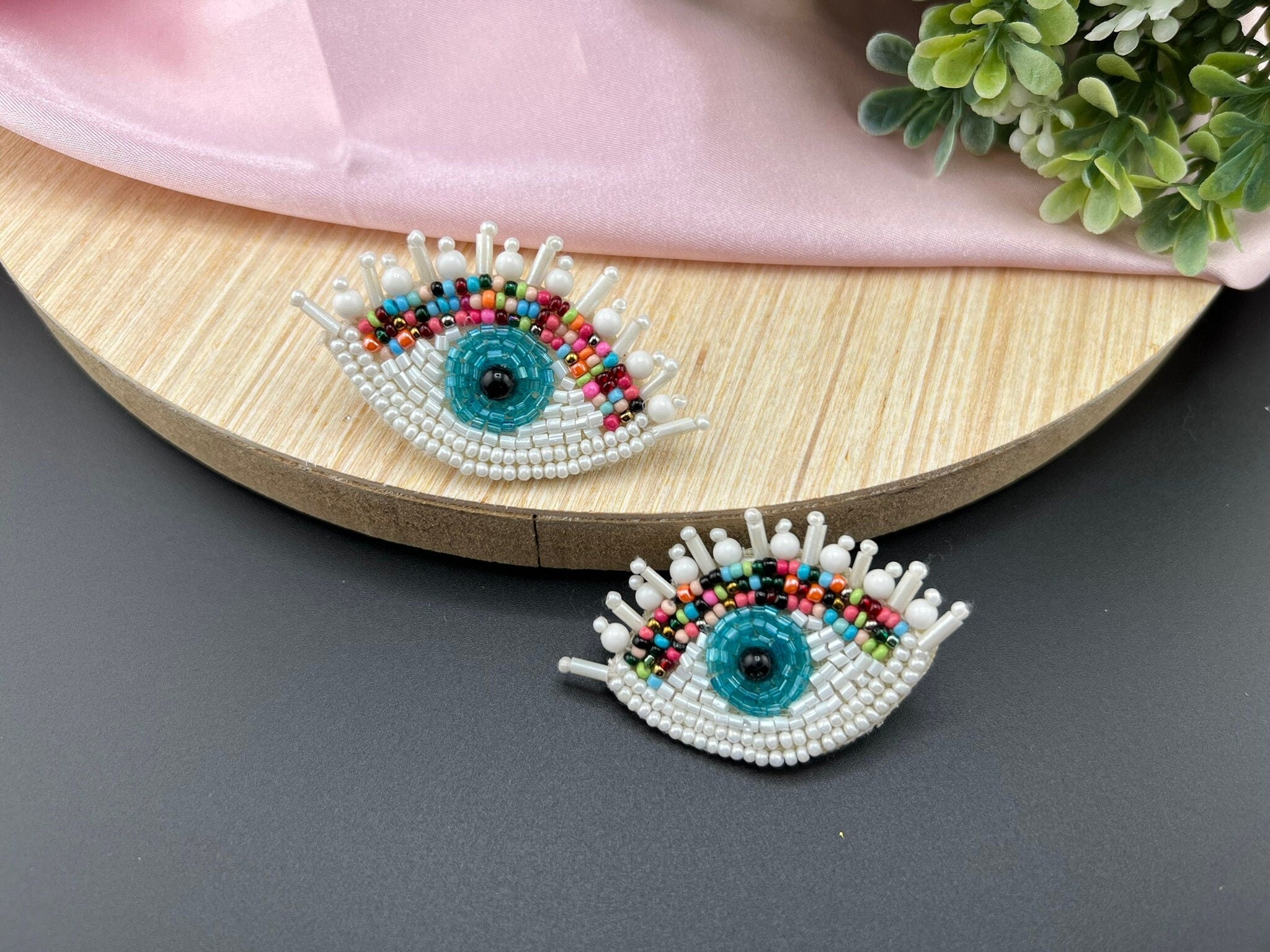 Evil eye Beaded earrings studs/Handmade earring/Statement Earring/Boho Earring/Fashion Jewelry/Ethnic Earring/Quirky earrings/white earrings