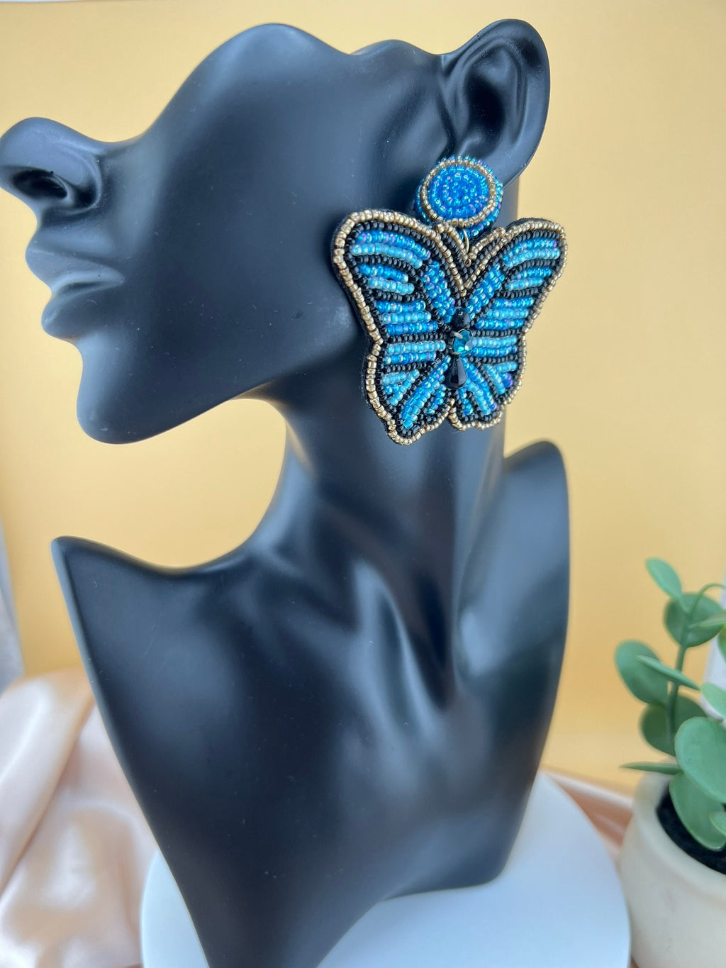 Blue Butterfly Beaded earrings, quirky Handmade earrings