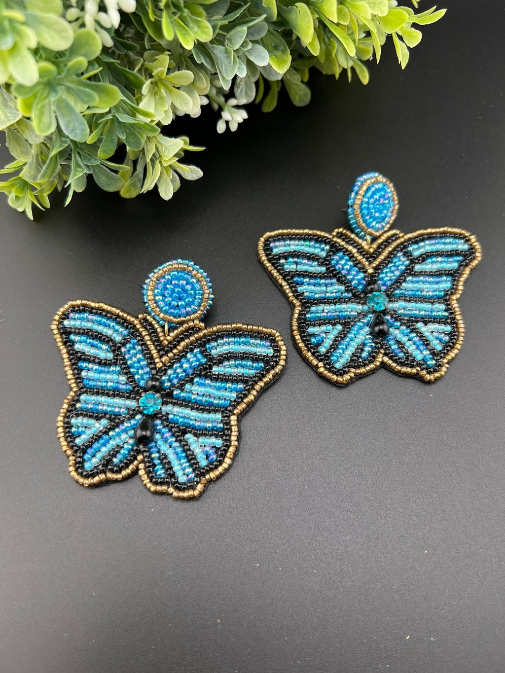 Blue Butterfly Beaded earrings, quirky Handmade earrings