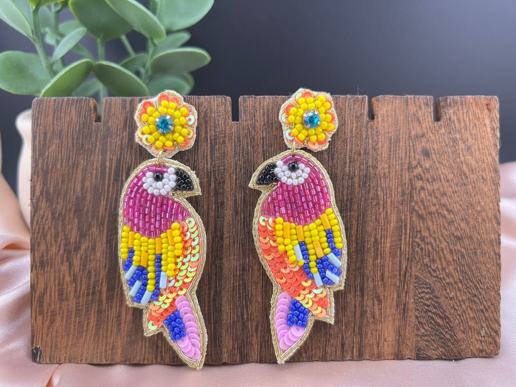 Colorful Bird Beaded Earrings, Handmade Statement earrings