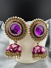 Premium Oversized Stud Jhumka/Purple and Gold with CZ, pearls, Minakari jhumka details/Indian Earrings/Indian Jhumka/Bridal Earring/Heavy