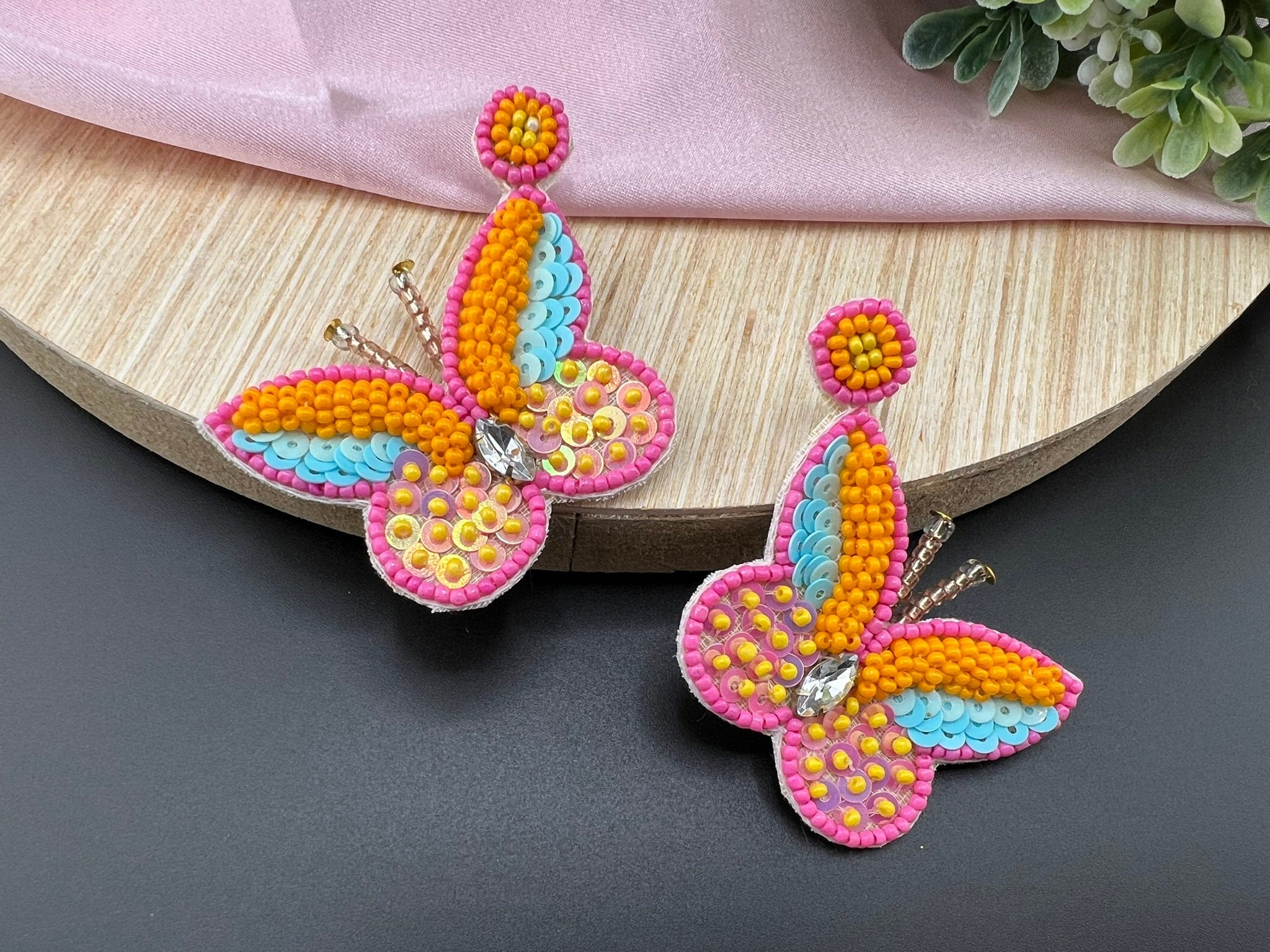 Beaded Pastel Orange Butterfly quirky earring/Handmade earring/Statement Earring/Boho Earring/Beaded earring/Ethnic Earring/Quirky earrings