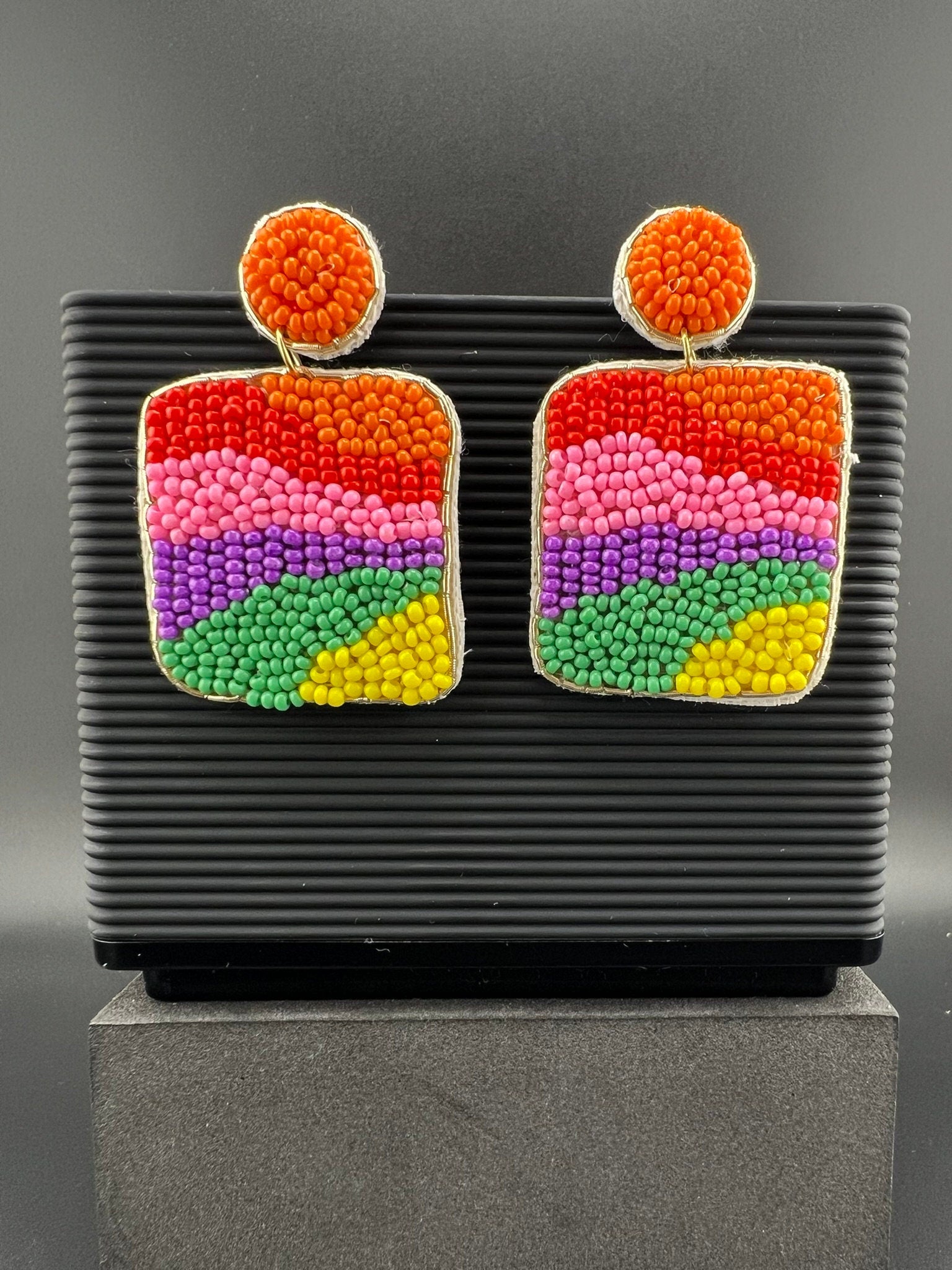 Beaded Colorful Rectangle quirky earring/Handmade earring/Statement Earring/Boho Earring/Beaded earring/Ethnic Earring/Rainbow earrings