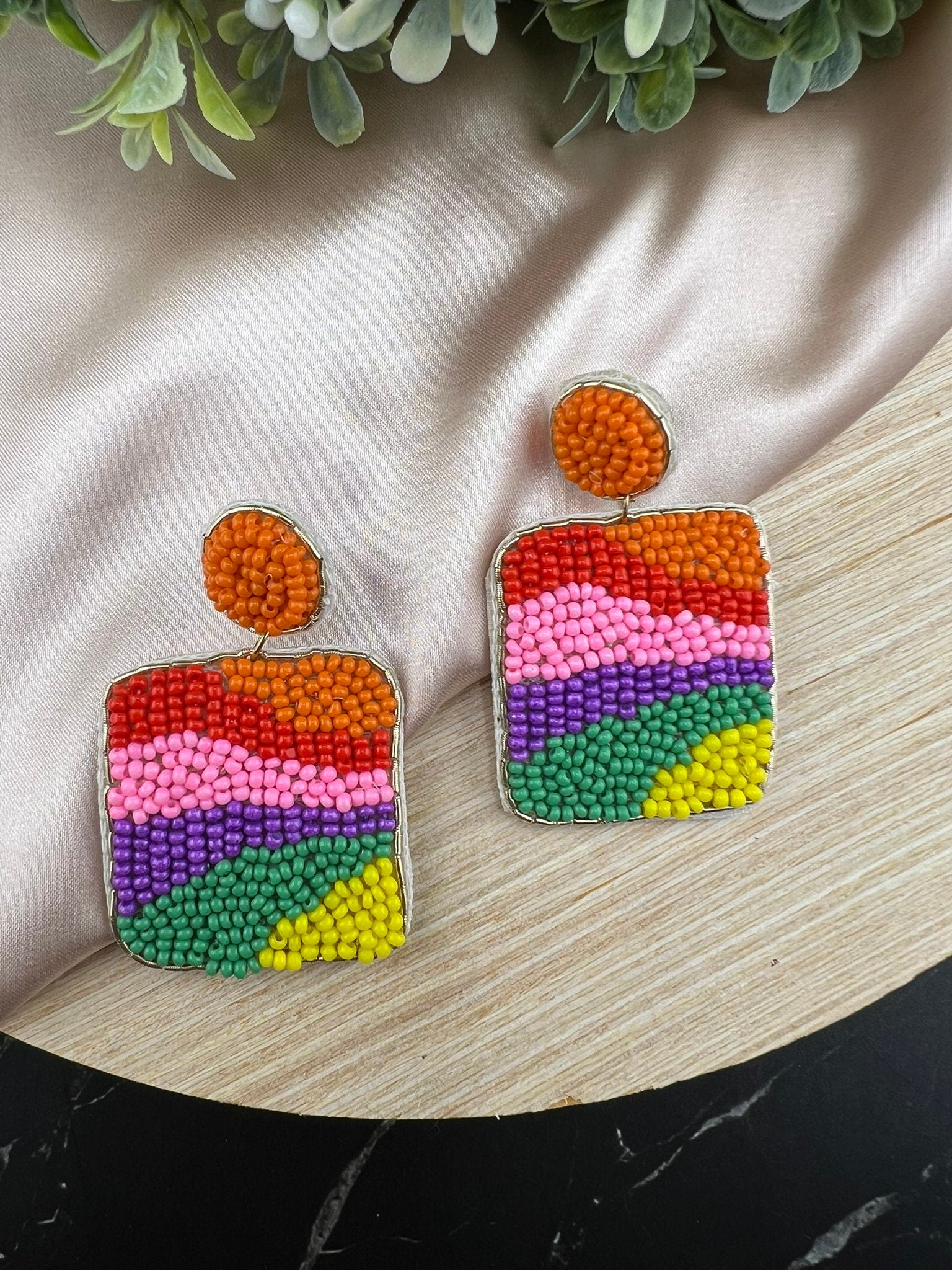 Beaded Colorful Rectangle quirky earring/Handmade earring/Statement Earring/Boho Earring/Beaded earring/Ethnic Earring/Rainbow earrings