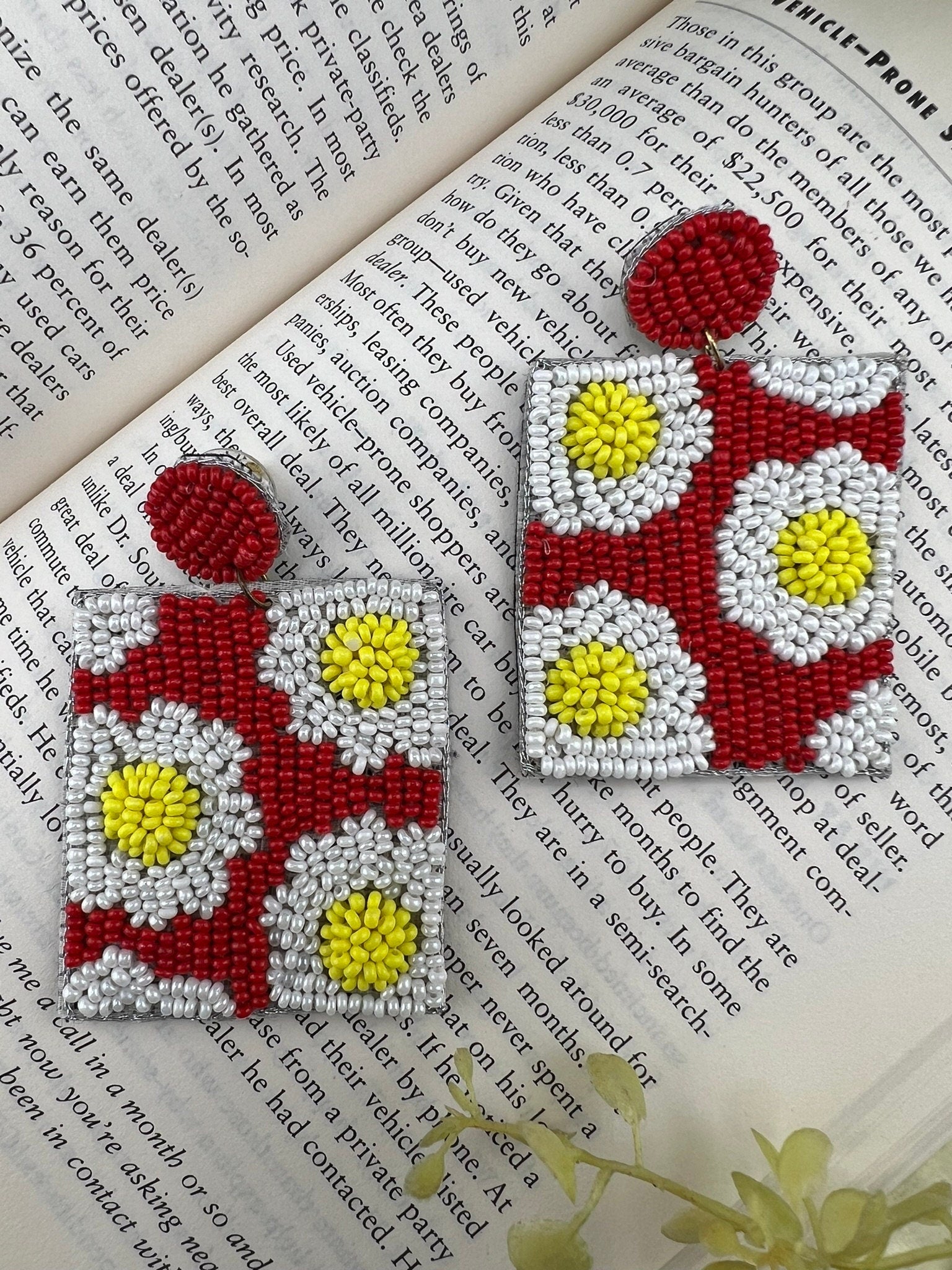 Beaded Red White Rectangle quirky earring/Handmade earring/Statement Earring/Boho Earring/Beaded earring/Ethnic Earring/Wedding earrings