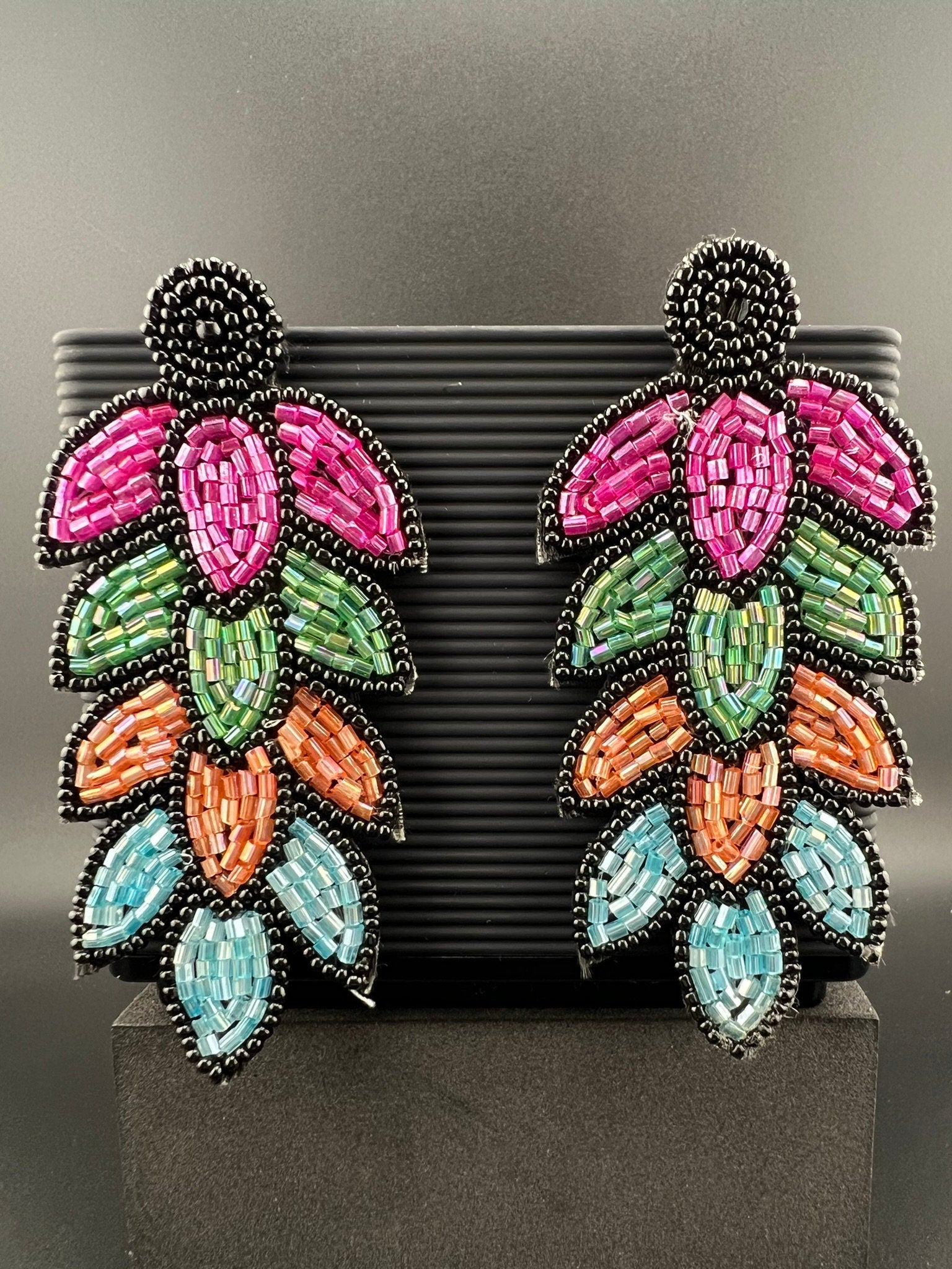 Beaded Shining Multicolor Leaves quirky earring/Handmade earring/Statement Earring/Boho Earring/Beaded earring/Ethnic Earring/Valentine gift